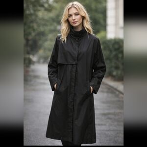 Chance Encounters Vintage Black Long Rain Assymetrical Coat Stand Collar Sz.12